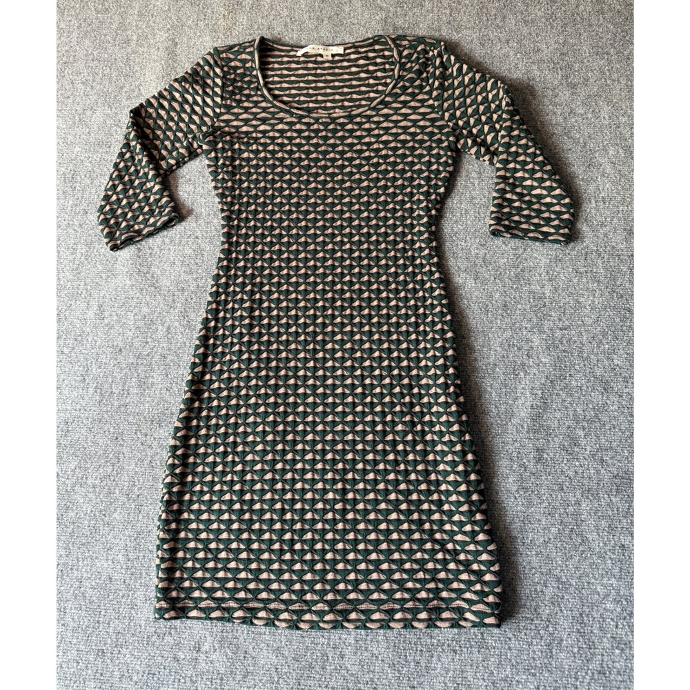 Max Studio Geometric Print Knit Dress Elbow Sleeve Beige Green Women's